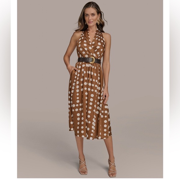Donna Karan Dresses & Skirts - Donna Karan New York size 8 Dress with pockets & belt Polka Dot Midi Dress